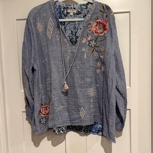 Johnny Was Light Blue Floral Blouse